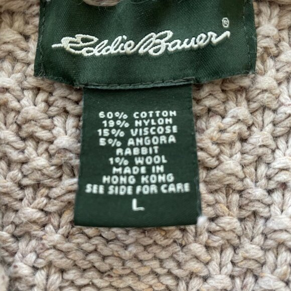 Eddie Bauer Tan Cable Knit Button-up Fisherman's Sweater - Picture 9 of 10